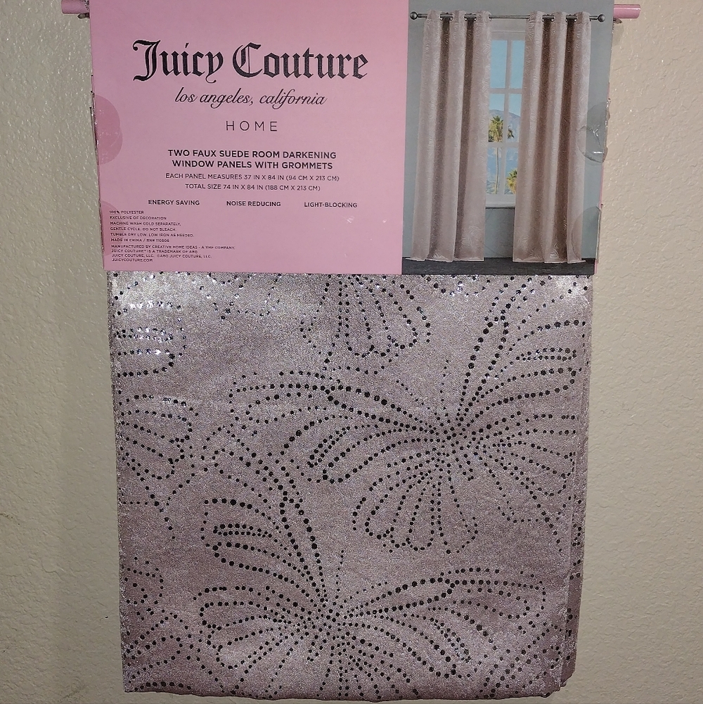 JUICY COUTURE WINDOW CURTAIN LIGHT PINK BUTTERFLIES JUICY COUTURE WINDOW PANELS